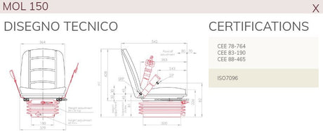 Sedile compact con molleggio meccanico stretto con cintura