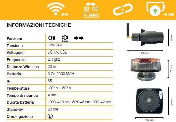 Kit impianto luci rimorchio LED wireless Movit tipo 2