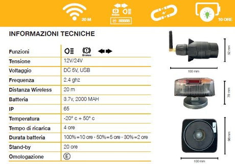 Kit impianto luci rimorchio LED wireless Movit tipo 2