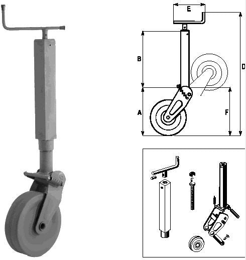 Piede appoggio con ruota 60x220 bloccaggio a molla