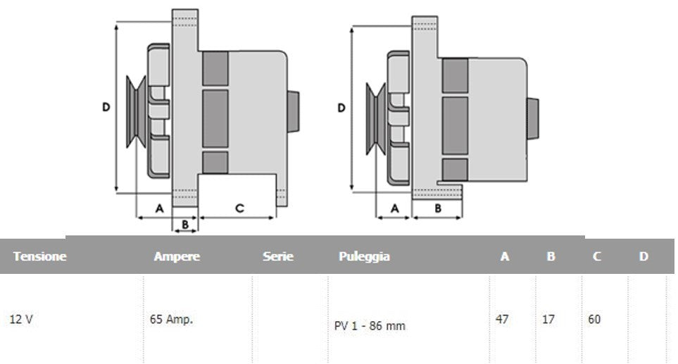 Alternatore tipo cnh 4808517 65 ah c/contagiri
