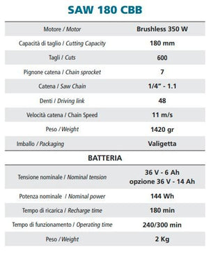 Seghetto a batteria saw 180 cbb