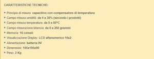 Misuratore di umidita' per cereali c/peso specifico