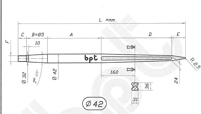 Punta per caricatore rotoballe 1200x42