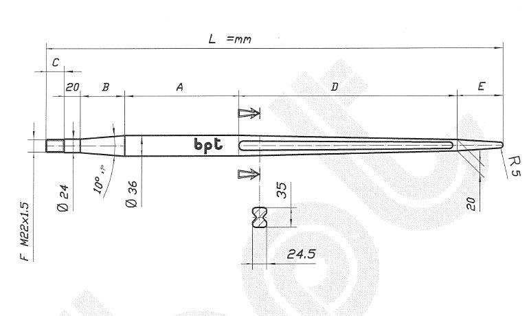 Punta per caricatore rotoballe 1200x36