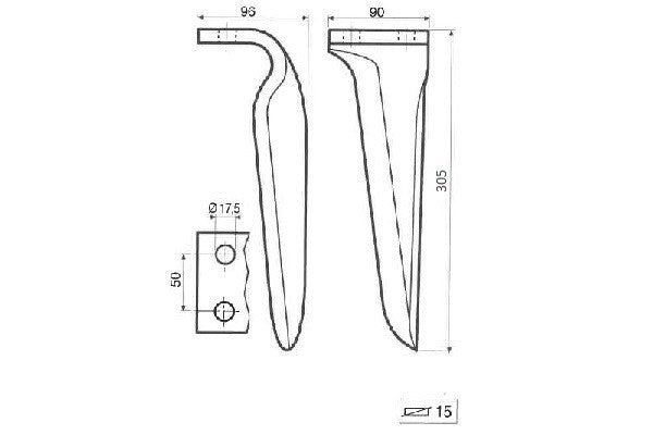 Dente lama Maschio INT.50 sp.15 L.305 - Verso: DX