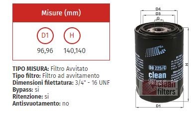 Filtro olio clean do 225/c