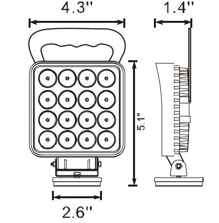 Faro lavoro quadro 16 LED c/maniglia calamitato