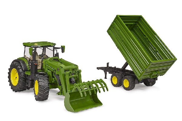Trattore John Deere 7r 350 con benna e rimorchio Bruder