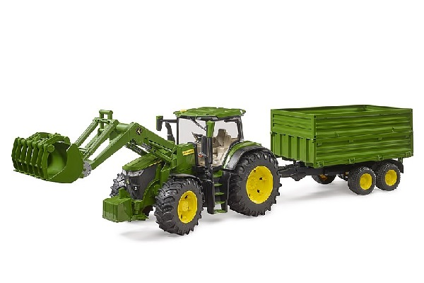 Trattore John Deere 7r 350 con benna e rimorchio Bruder
