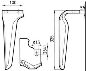 Dente lama originale Maschio 100x15 - attacco rapido - Verso: SX
