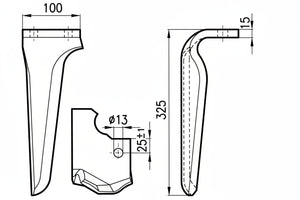 Dente lama tipo Maschio 100x15 - attacco rapido - Verso: SX