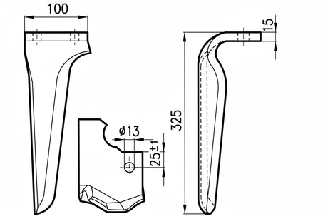 Dente lama tipo Maschio 100x15 - attacco rapido - Verso: DX