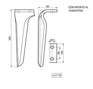 Dente lama Maschio 100x12 INT.60 al tungsteno - Verso: DX