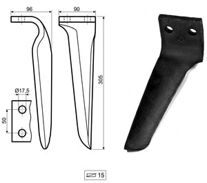 Dente lama Maschio INT.50 sp.15 L.305 - Verso: DX
