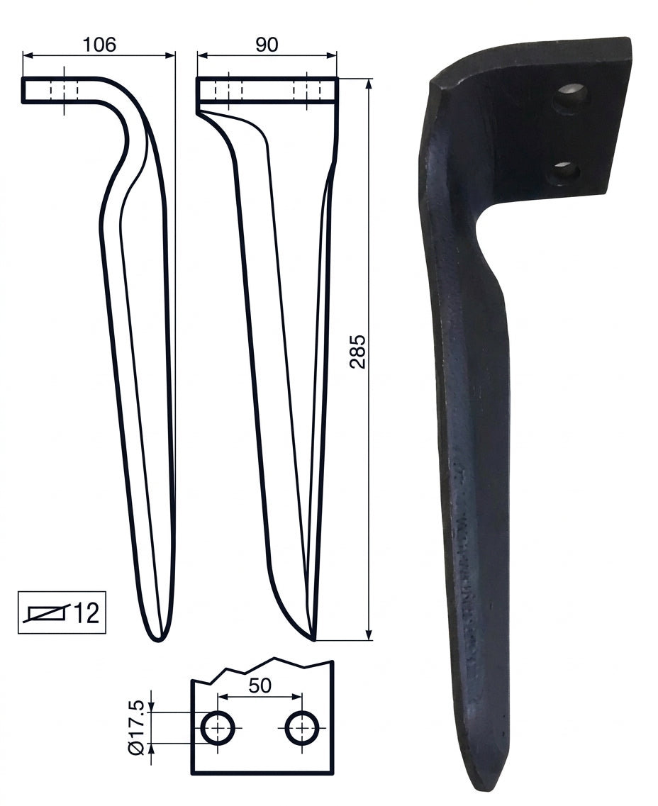 Dente lama Maschio INT.50 sp.12 - Verso: SX