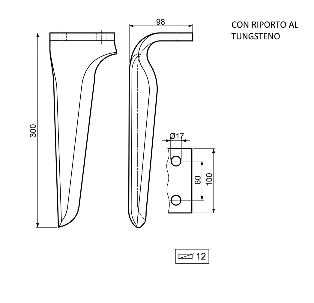 Dente lama Maschio 100x12 INT.60 al tungsteno - Verso: SX