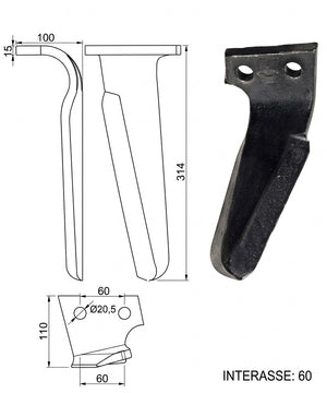 Dente lama Feraboli 110x15 top - Verso: DX