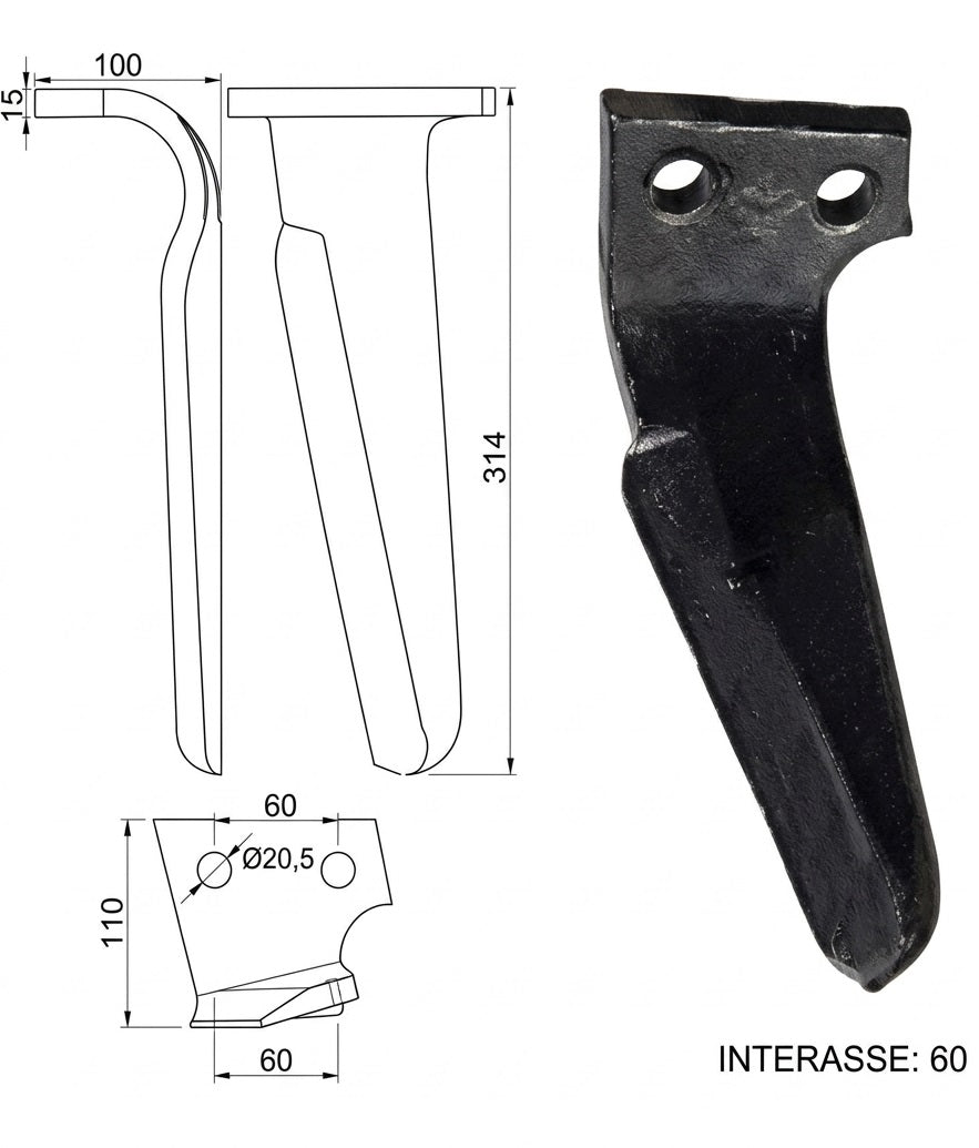 Dente lama Feraboli 110x15 top - Verso: SX