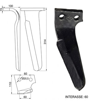 Dente lama Feraboli 110x15 top - Verso: SX