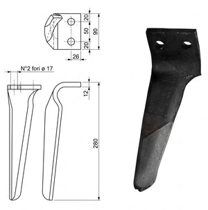 Dente lama Maschio 90x12 INT.50 tungsteno - Verso: DX