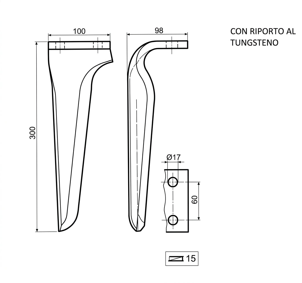 Dente lama Maschio 100x15 INT.60 al tungsteno - Verso: DX