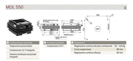 Sedile top molleggio pneumatico con anti-shock con cintura