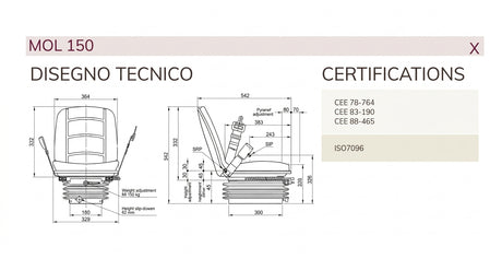 Sedile compact con molleggio meccanico stretto con cintura